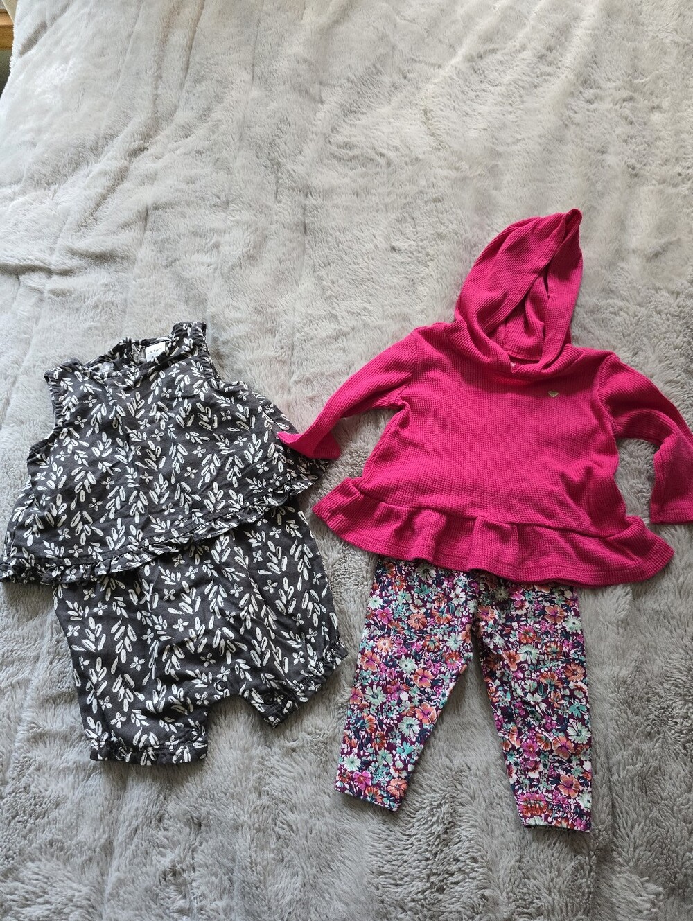 Girls Pink Hooded Ruffle Sweater with Floral Leggings Set